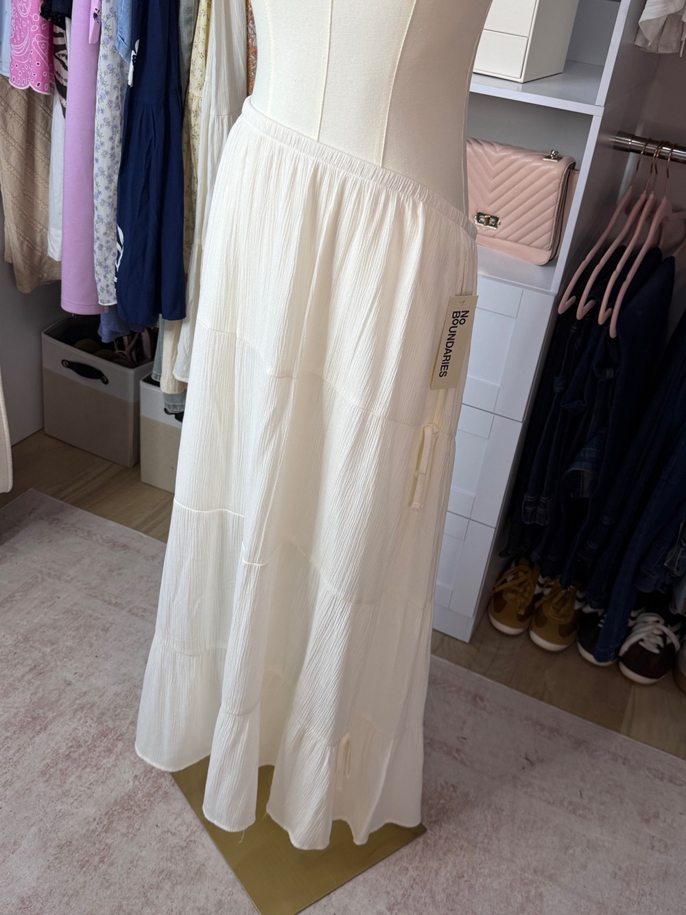No Boundaries Cream Tiered Maxi Skirt